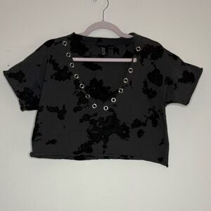 Forever 21 Black and Gray Grommet Cropped Top